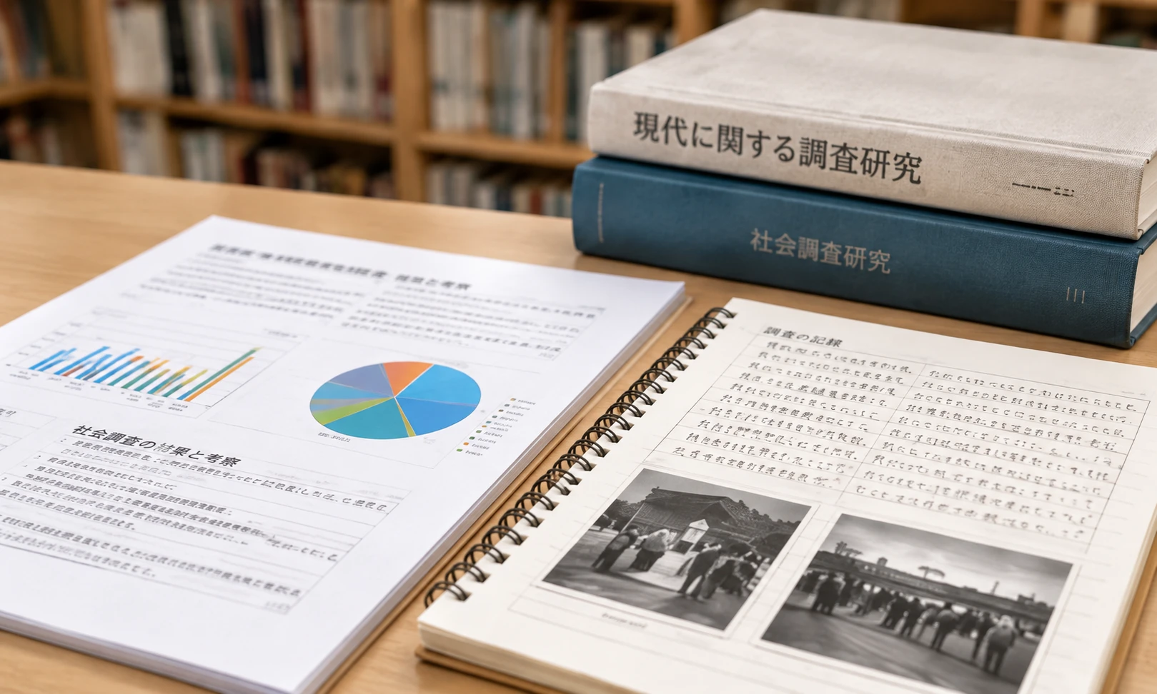研究報告書と写真を収めた記録資料