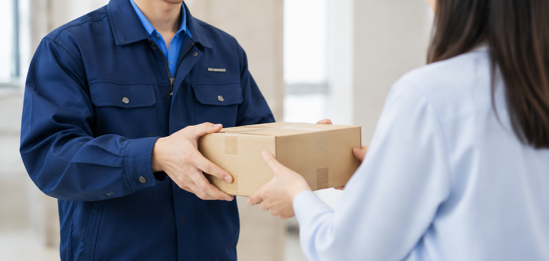 荷物を受け渡す配送スタッフと受取人